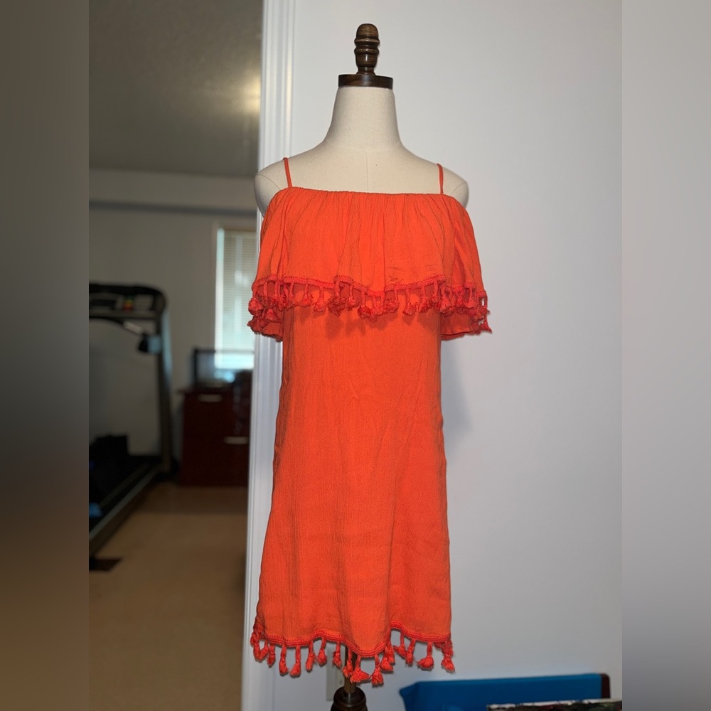 Coral Sleeveless Summer Dress with Tassels